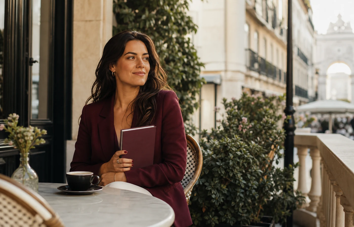 Mulher adulta portuguesa num ambiente elegante em Lisboa