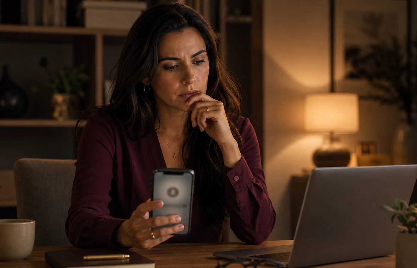Pessoa adulta a identificar uma mensagem suspeita no telemóvel