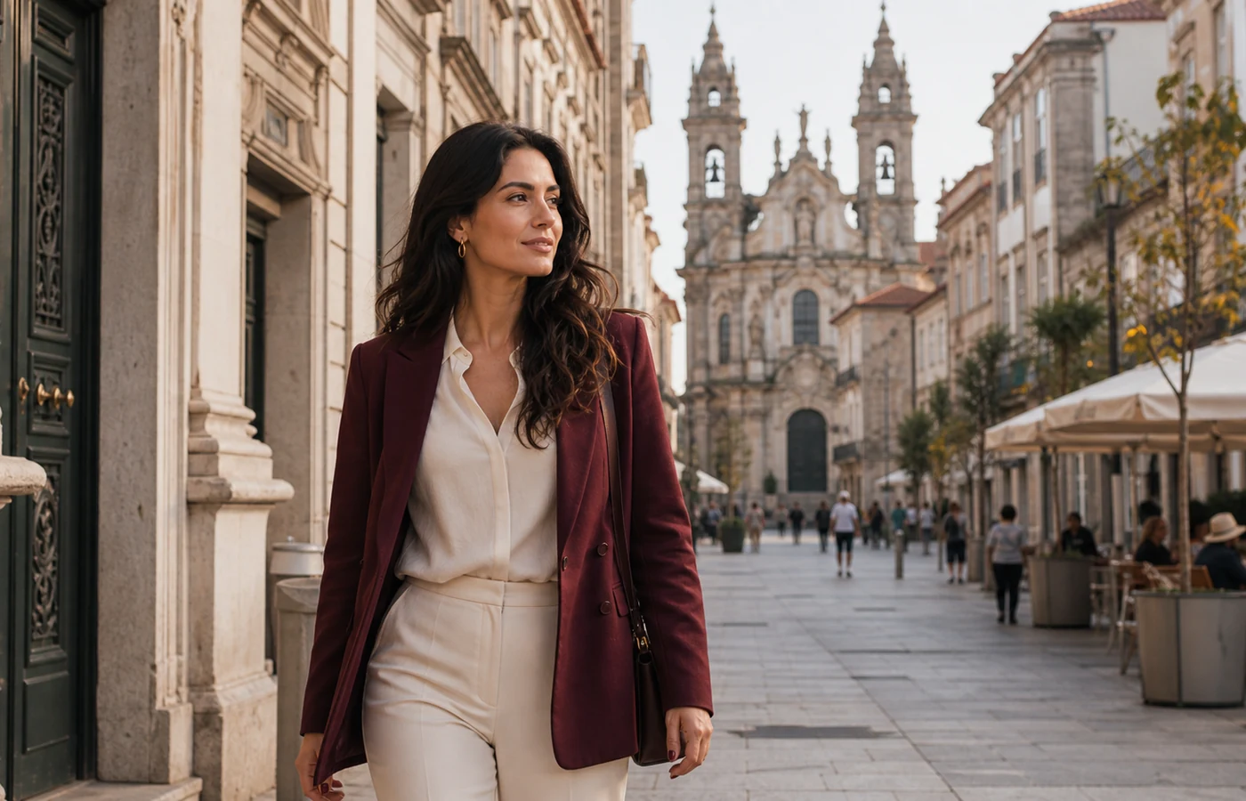 Mulher adulta elegante no centro histórico de Braga